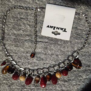 Gemstones agate, jasper, sardonyx stones with glass beads on open chain, NWT new